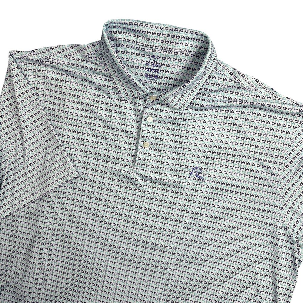 Rhoback Men's 3XL Golf Polo Shirt White Teal Purple Crown Print Performance